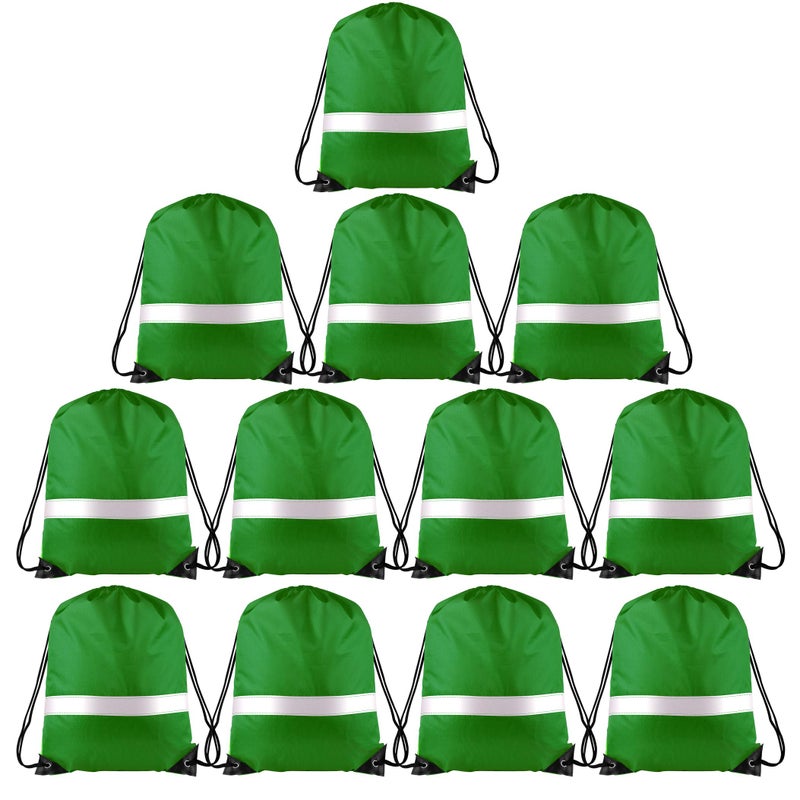 KUUQA 12 Pcs Drawstring Backpack Bag Bulk Reflective Backpack Dark Green String Bags Cinch Sack Backpack for Team Yoga Sport Gym Traveling - Image 1